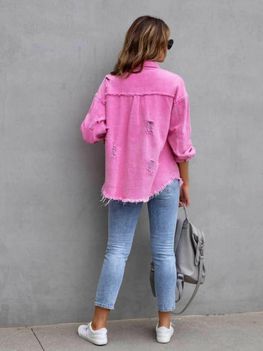 Distressed Drop Shoulder Denim Jacket.