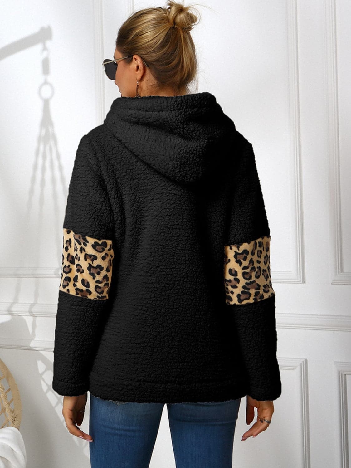 Sherpa Leopard Long Sleeve Hoodie.