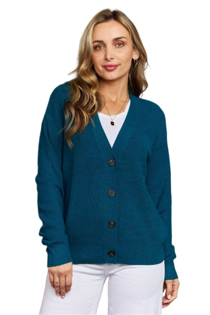 Zenana Kiss Me Tonight Full Size Button Down Cardigan in Teal.