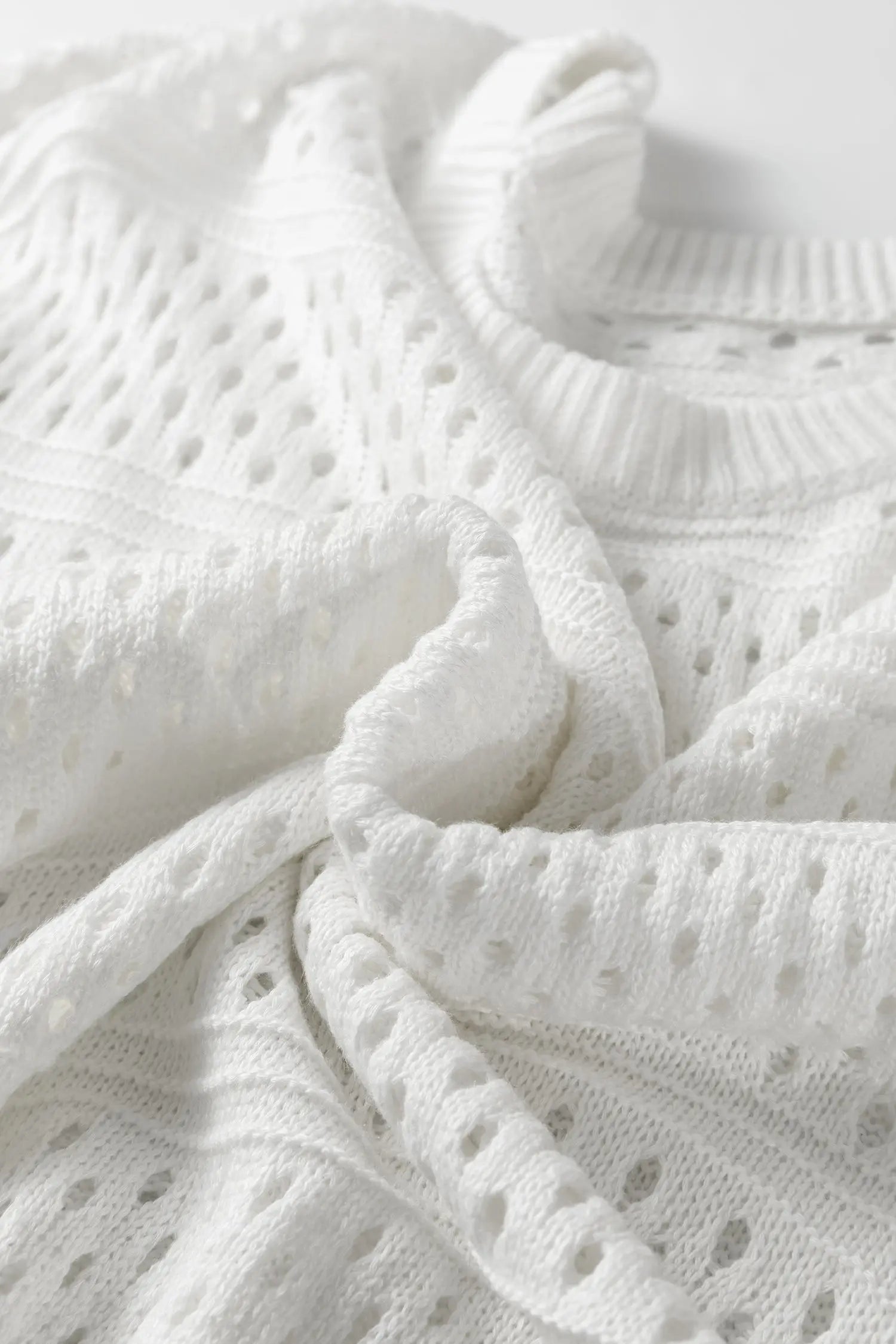 White Hollow Out Knit Dolman Sleeve Sweater Round Neck Dear-Lover Dropshipping