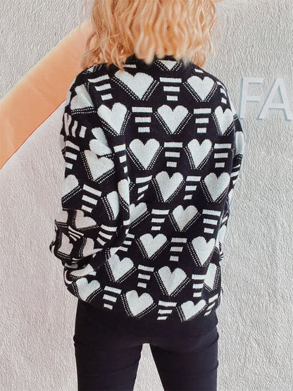 Heartfelt Contrast Long Sleeve Sweater with Dropped Shoulders