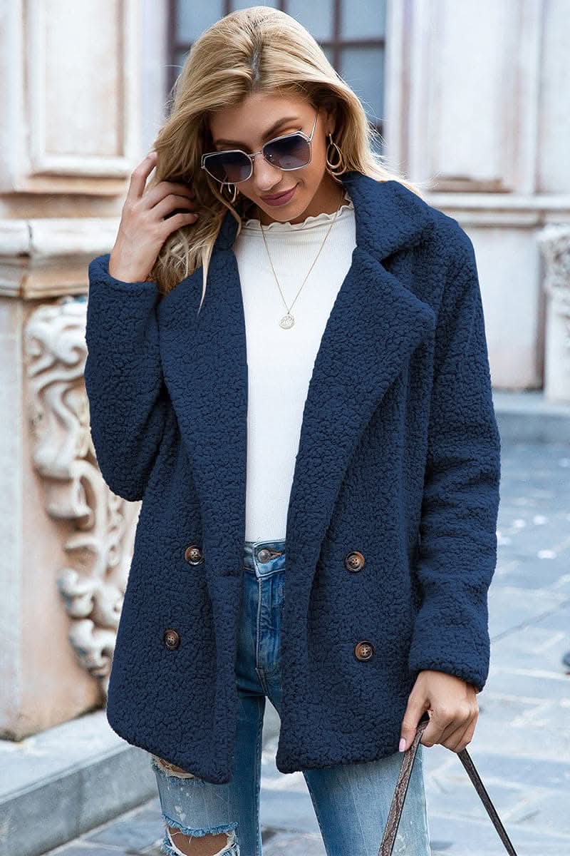 Chic lapel collar sherpa coat - Love Salve 
