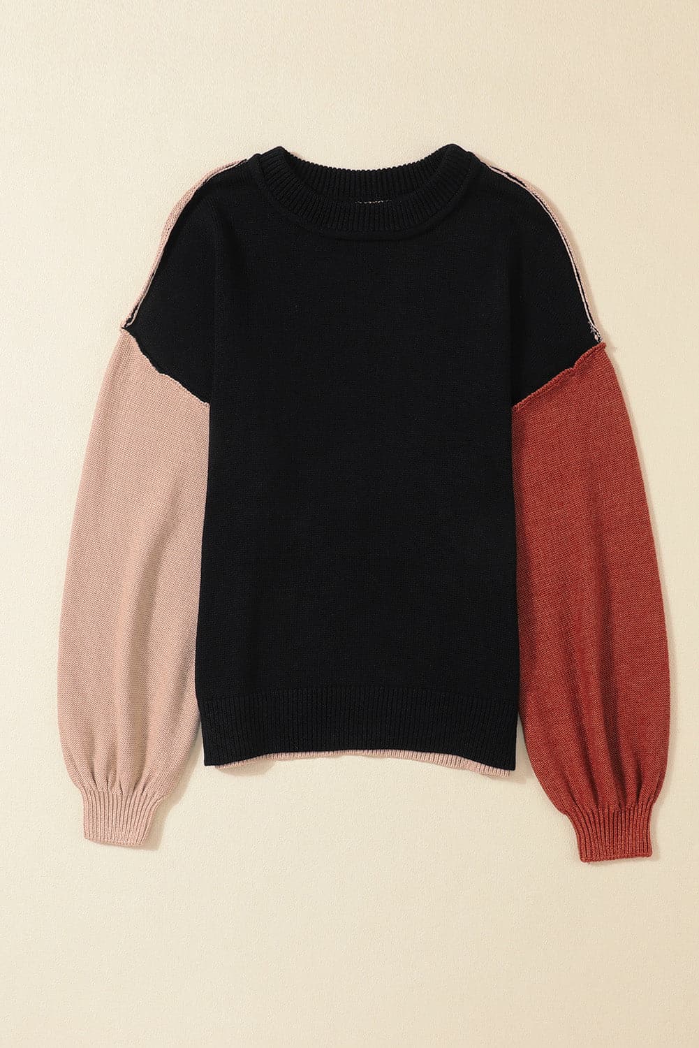 Contrast Round Neck Dropped Shoulder Sweater.