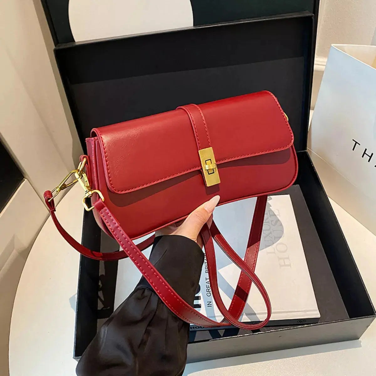 Rectangular Crossbody Bag with Golden Buckle Simply Love