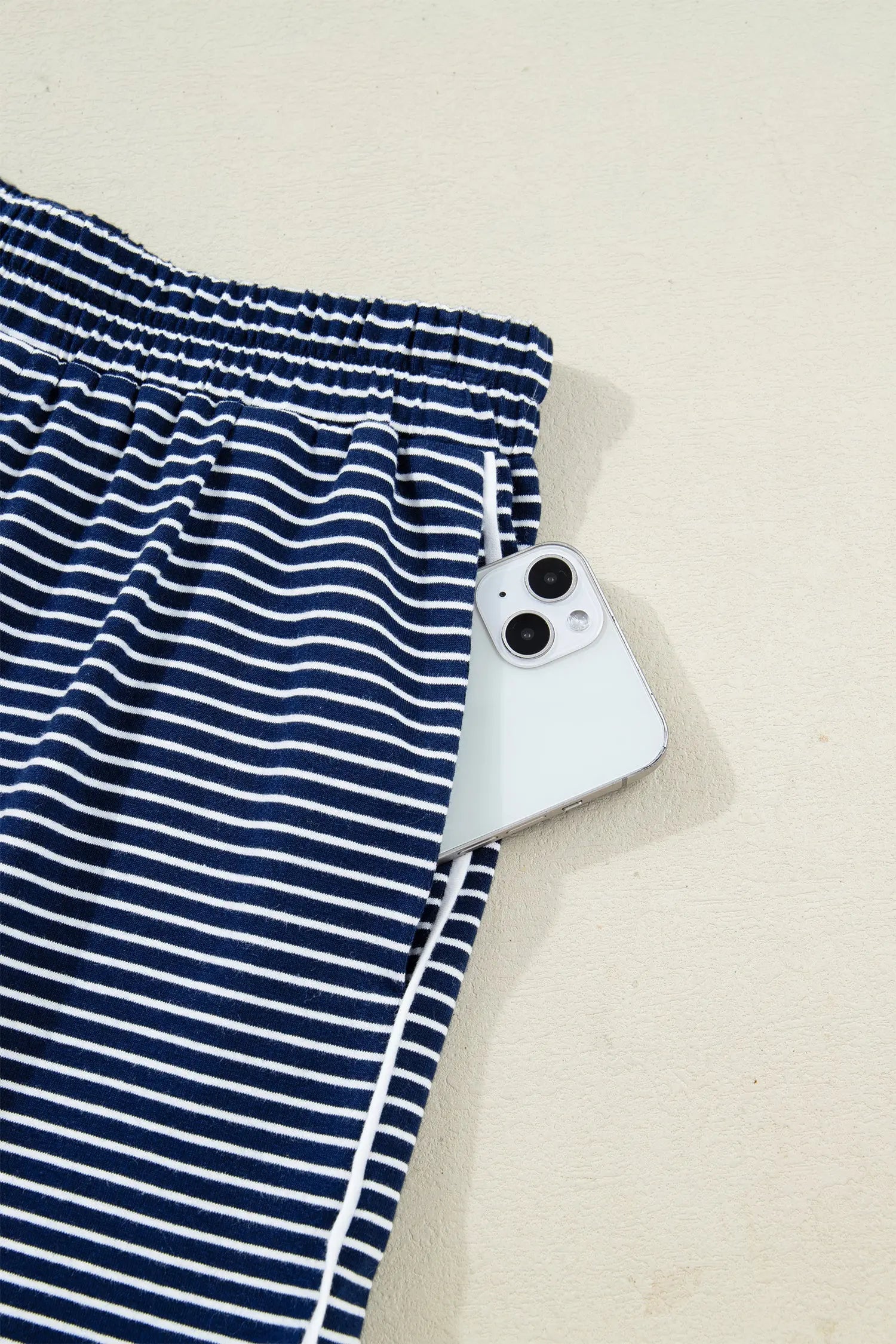 Blue Stripe Drop Shoulder Long Sleeve Tee And Buttoned Shorts Lounge Set 2pcs Dear-Lover Dropshipping