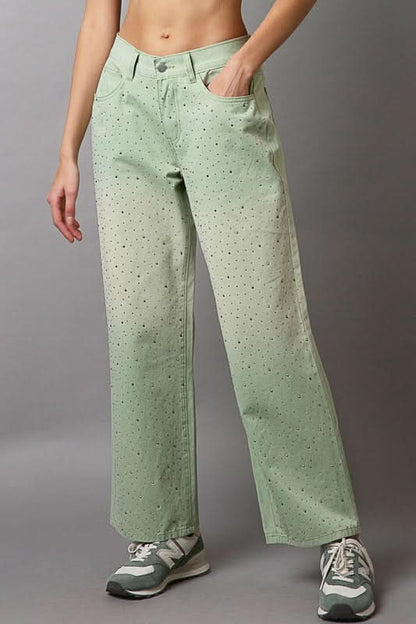 Gradient Glamour Wide Leg Pants with Embellishments