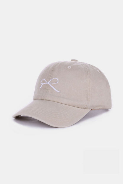 Zenana Bow Embroidered Washed Cotton Caps.