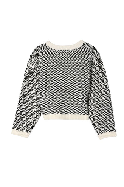 Chic herringbone crew neck sweater for effortless style