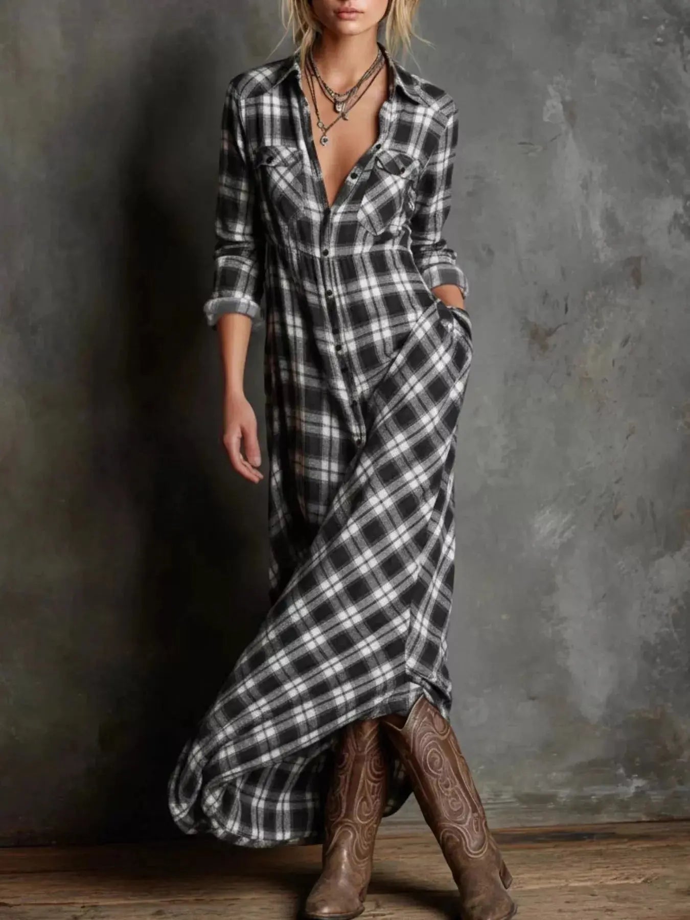 Full Size Plaid Button-Down Maxi Dress Plus Size Simply Love