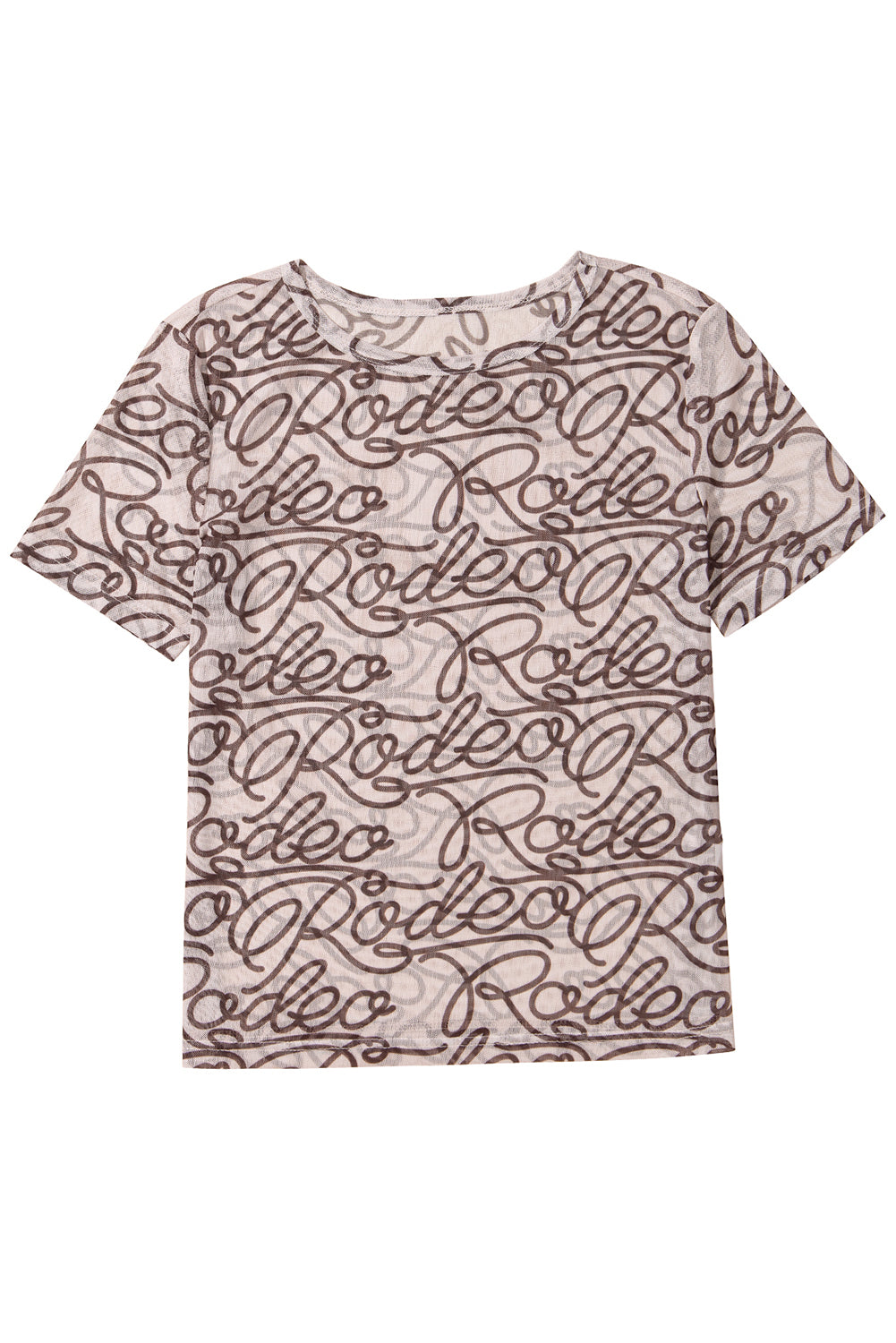 Brown Rodeo Print Round Neck Slim Fit Mesh T Shirt for Men - Love Salve 
