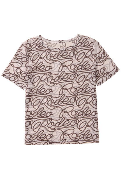 Brown Rodeo Print Round Neck Slim Fit Mesh T Shirt for Men - Love Salve 