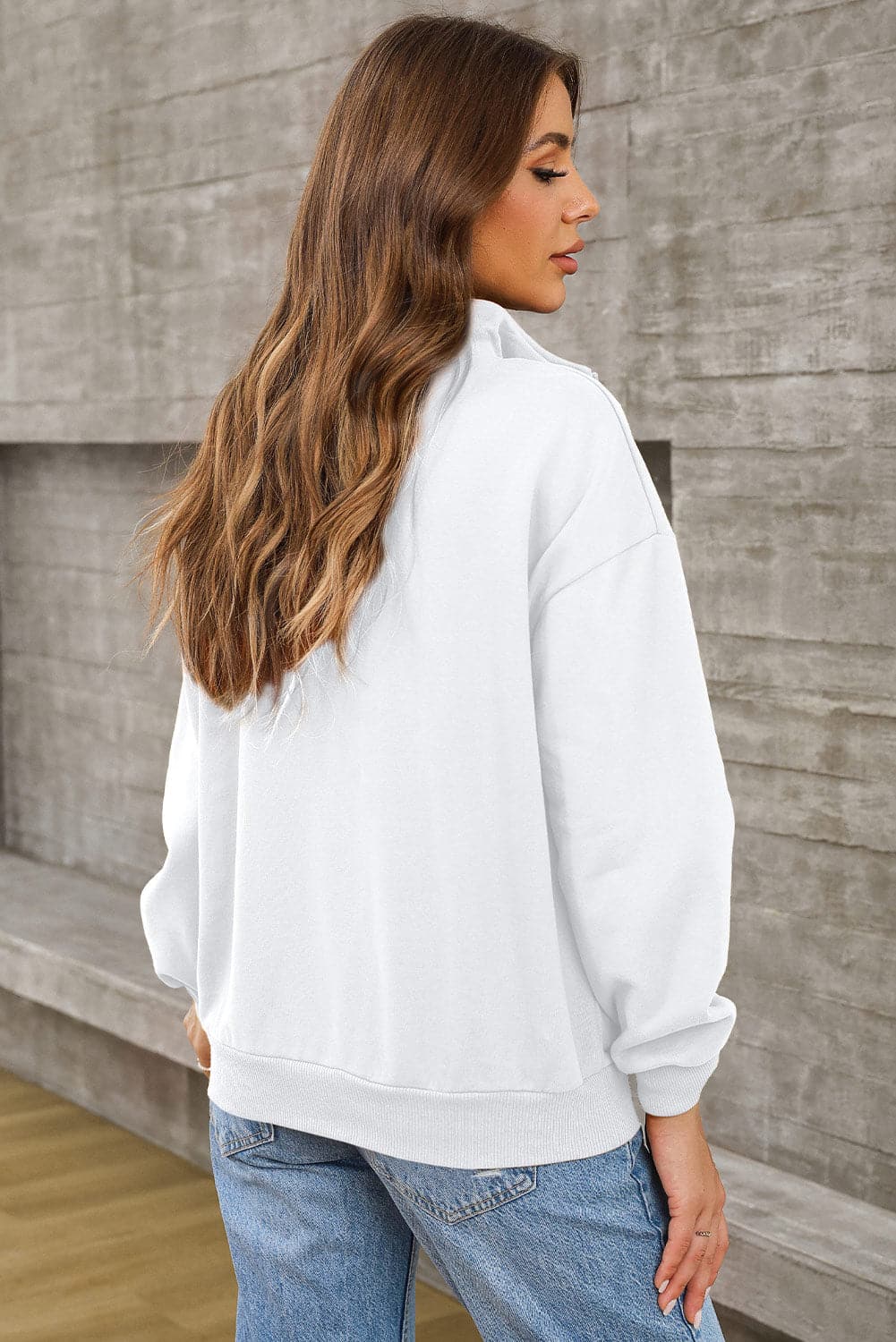 Quarter Zip Dropped Shoulder Sweatshirt.