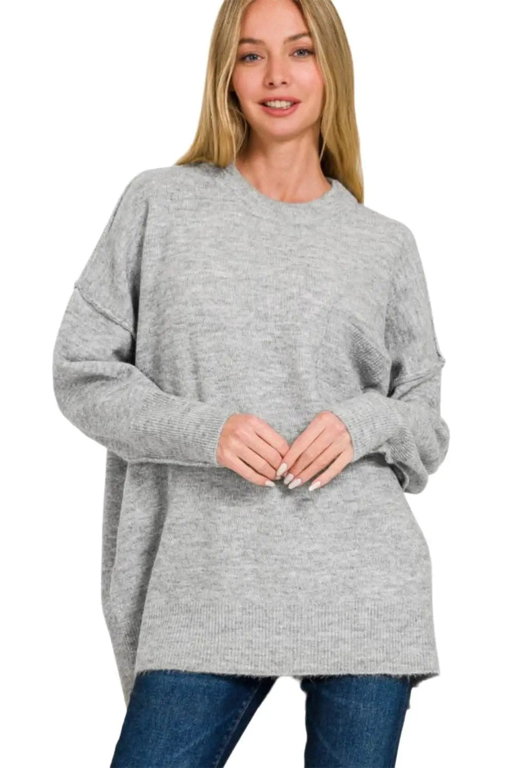 Zenana high-low sweater with pockets - Love Salve 
