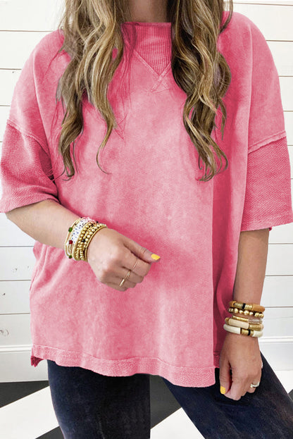 Chic strawberry pink mineral wash oversized patchwork tee