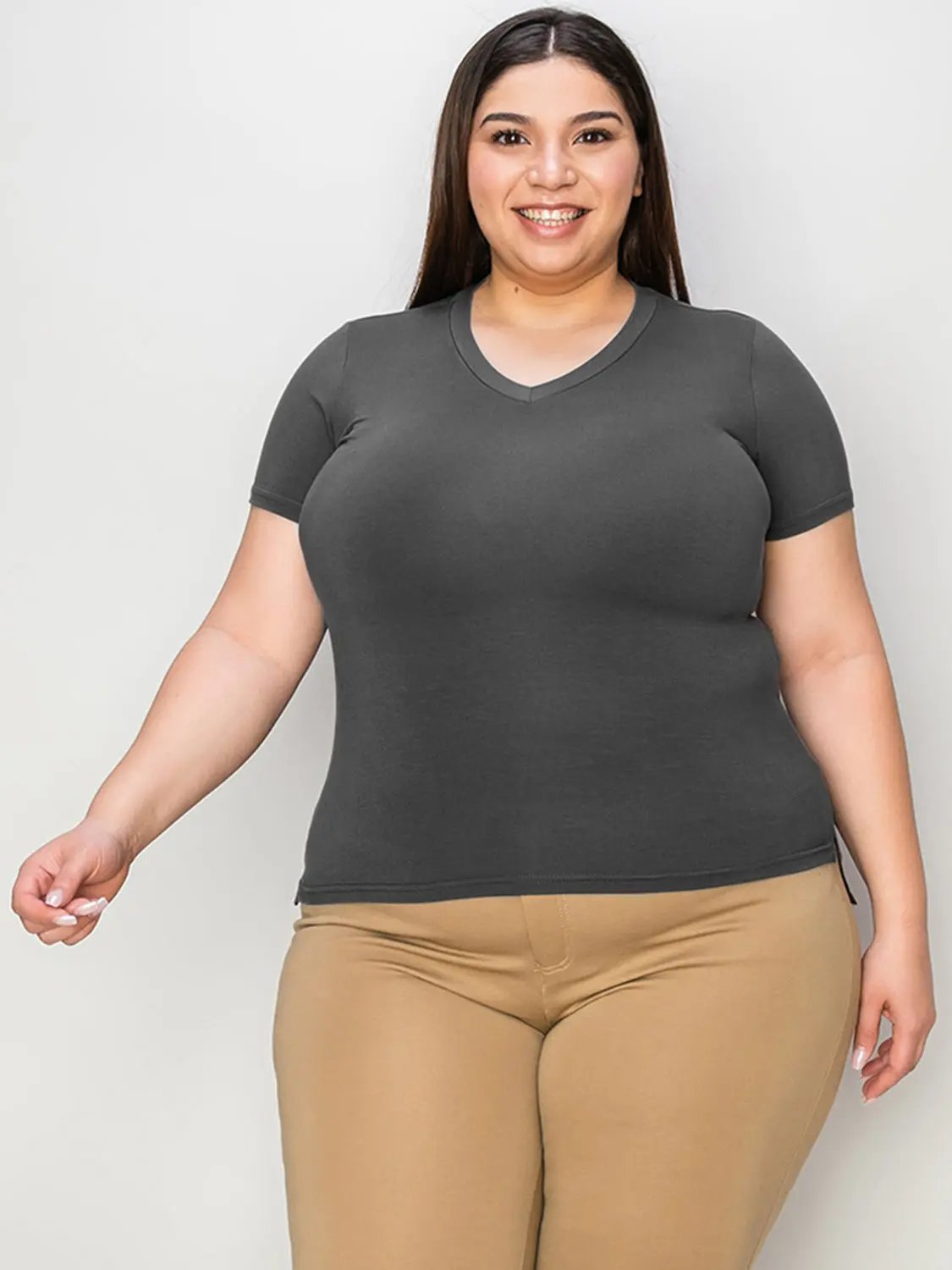 Basic Bae Full Size V-Neck High-Low T-Shirt - Love Salve