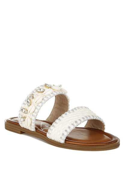 Raffia sandals with shell embellishments