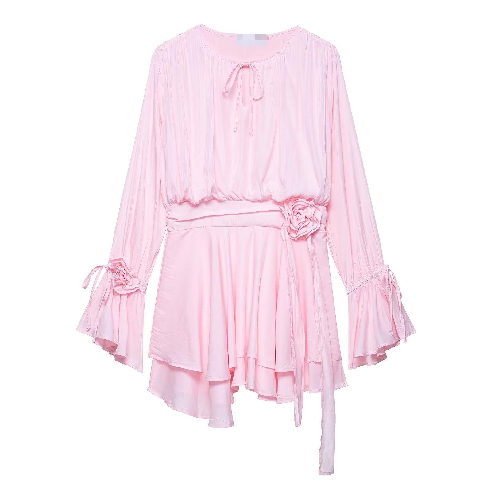 Summer Women Clothing Sexy Sexy Three Dimensional Floral Streamer Long Sleeve Dress