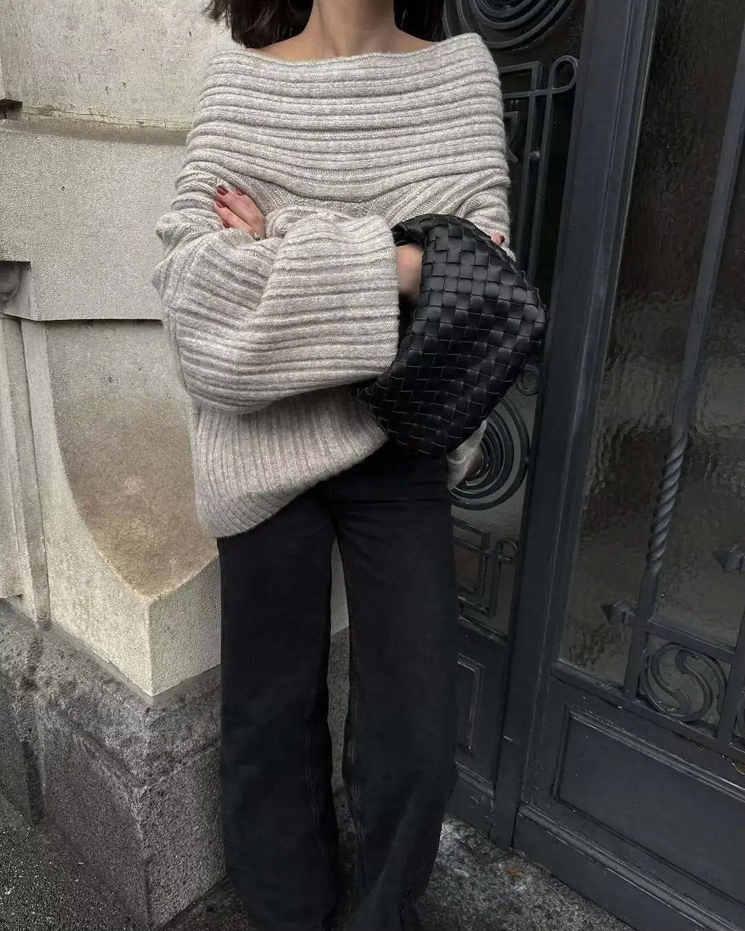 Trendy Casual All Matching Lazy off Shoulder Shoulder Knitwear Sweater Women Bella Mia