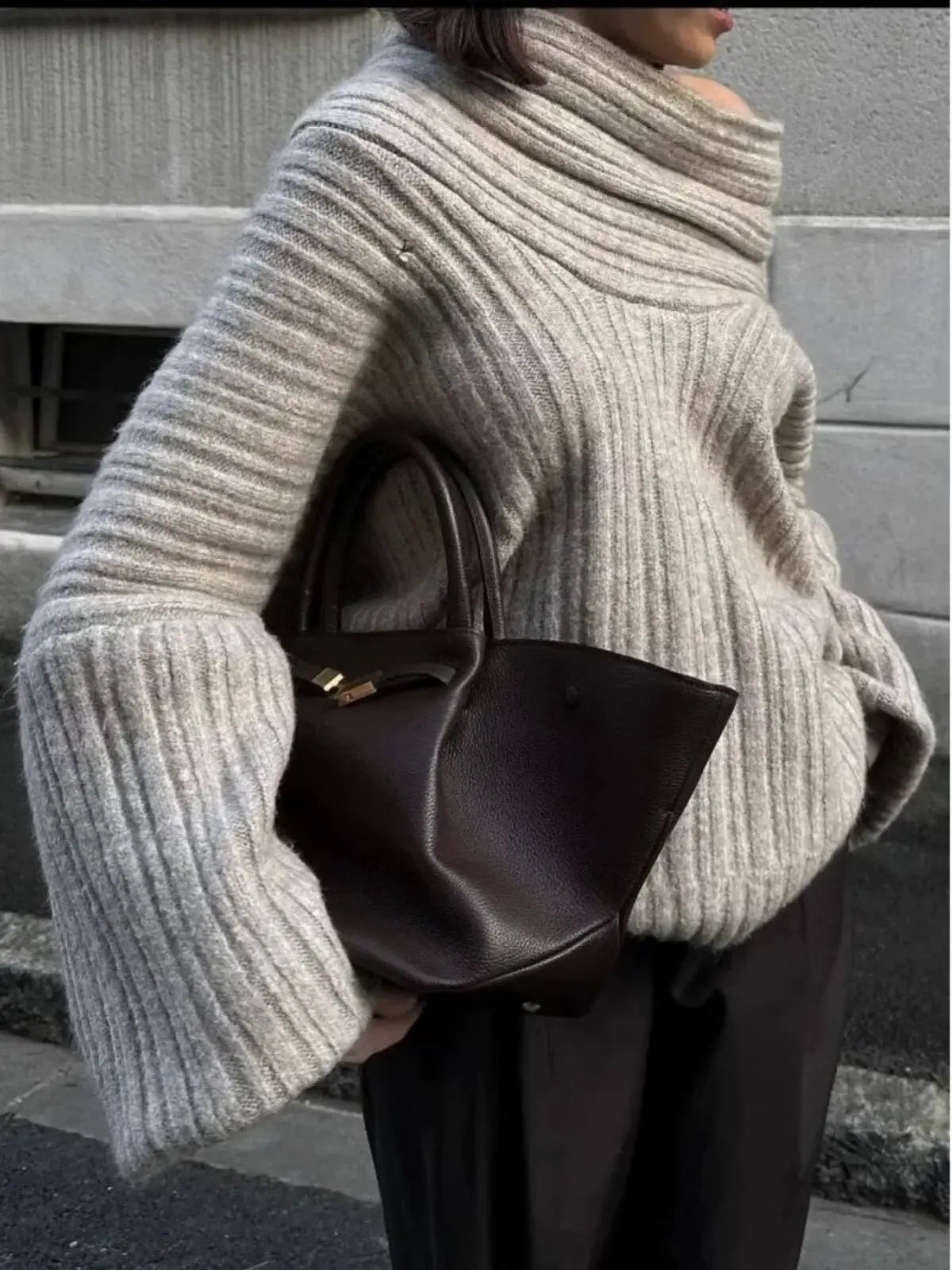 Trendy Casual All Matching Lazy off Shoulder Shoulder Knitwear Sweater Women Bella Mia