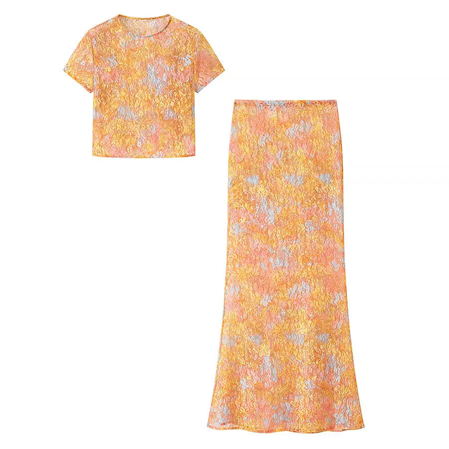 Printing Cropped Top Mid Length Skirt Set Bella Mia