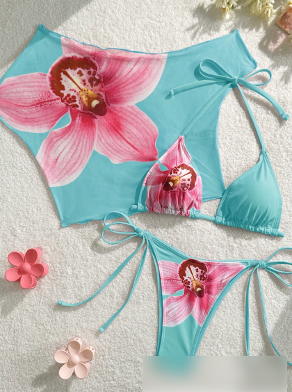 Split Swimsuit Lace up Bikini Short Sleeved Blouse Three Piece Swimsuit Slim Sexy Bikini Bella Mia