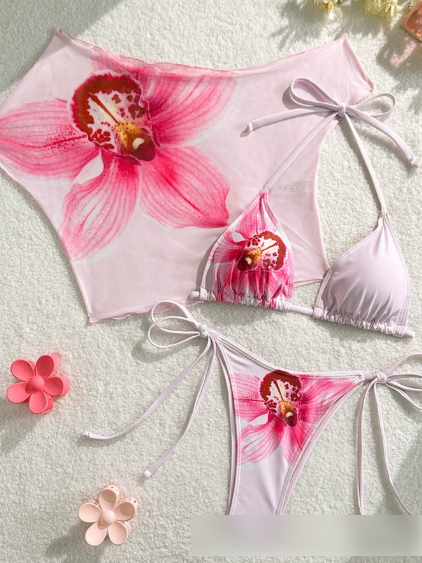 Split Swimsuit Lace up Bikini Short Sleeved Blouse Three Piece Swimsuit Slim Sexy Bikini Bella Mia