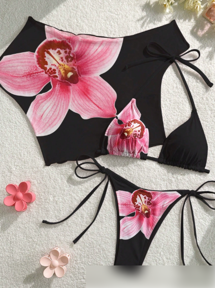 Split Swimsuit Lace up Bikini Short Sleeved Blouse Three Piece Swimsuit Slim Sexy Bikini Bella Mia