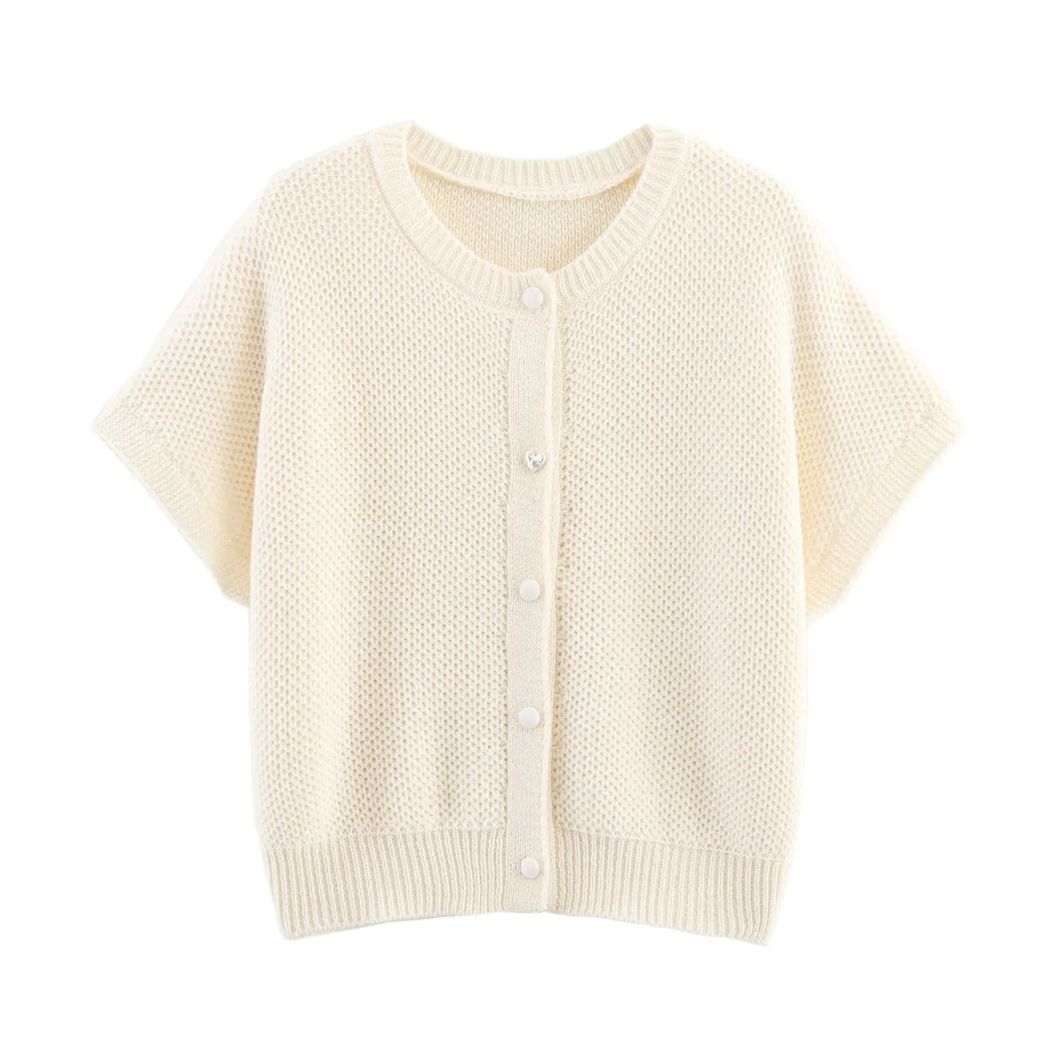 Fall Women Clothing Simple round Neck Fishnet Pin Waistcoat Knitted Vest Cardigan Bella Mia