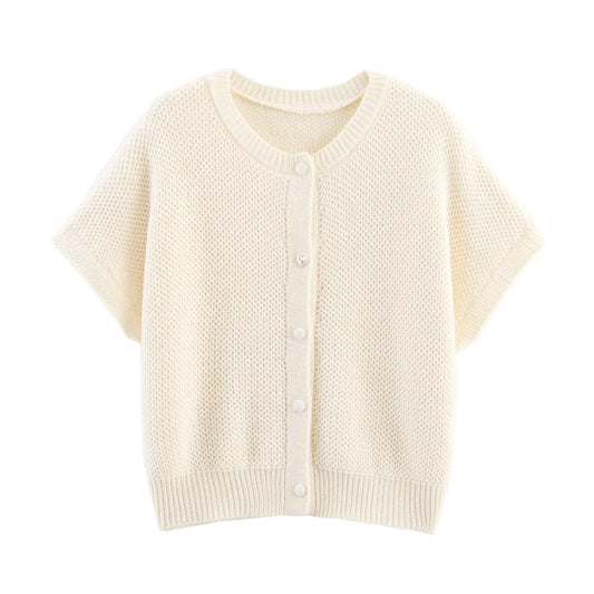 Fall Women Clothing Simple round Neck Fishnet Pin Waistcoat Knitted Vest Cardigan Bella Mia