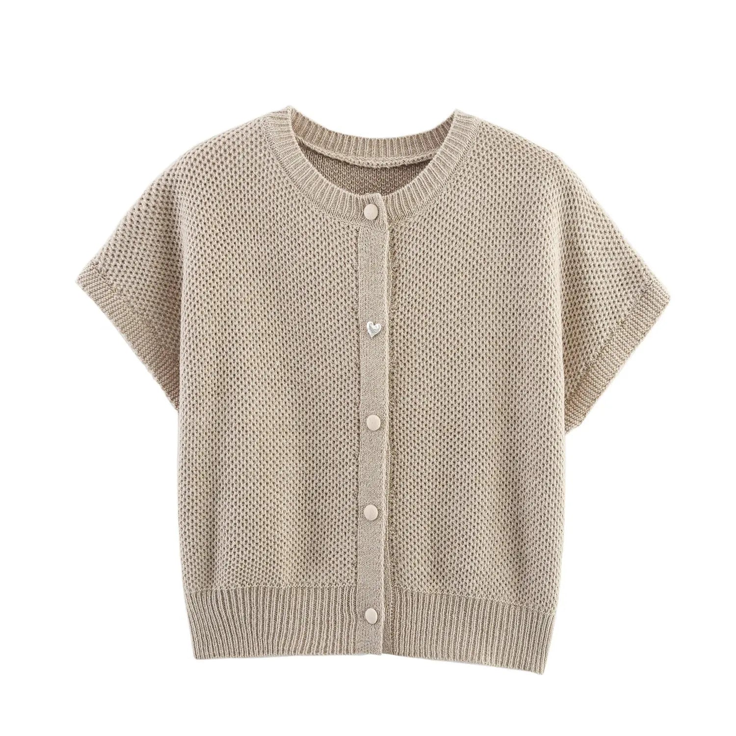 Fall Women Clothing Simple round Neck Fishnet Pin Waistcoat Knitted Vest Cardigan Bella Mia