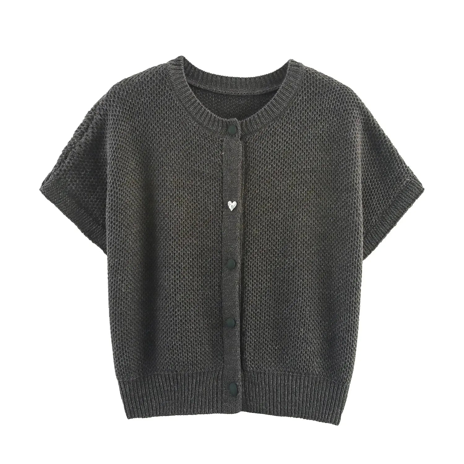 Fall Women Clothing Simple round Neck Fishnet Pin Waistcoat Knitted Vest Cardigan Bella Mia