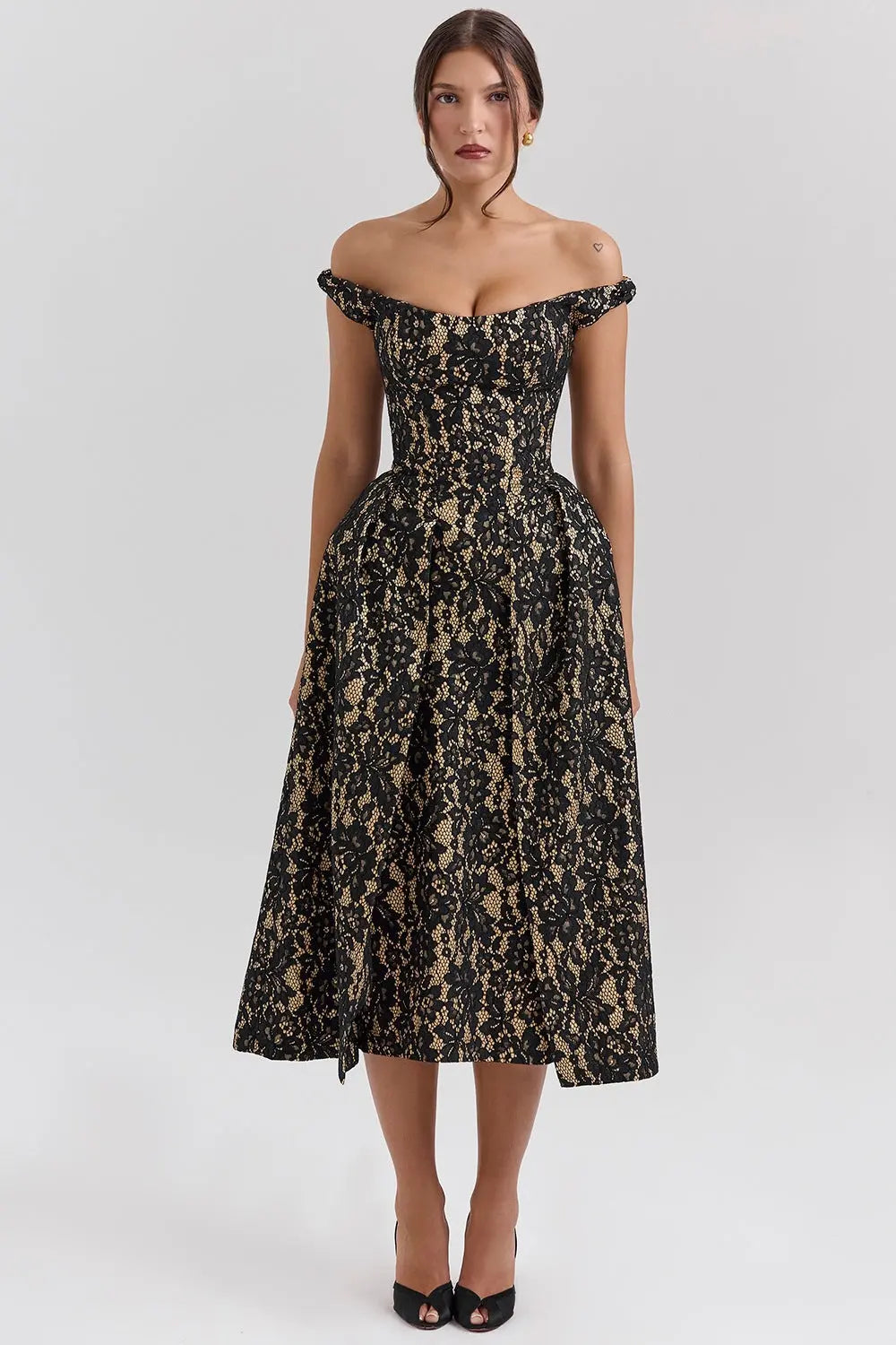 Off Shoulder Backless Floral Print Midi Dress For Women Elegant Slim Fit Bella Mia