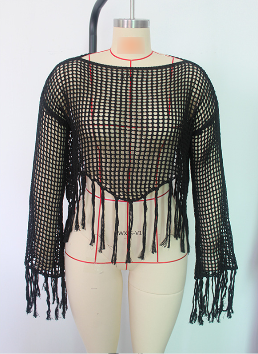 Hollow Out Cutout Knitted Sun Protection Shirt Swimsuit Outwear Overclothes Sexy Loose Pullover Beach Cover up Bella Mia