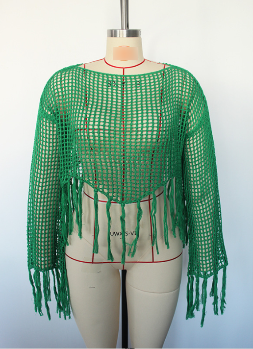 Hollow Out Cutout Knitted Sun Protection Shirt Swimsuit Outwear Overclothes Sexy Loose Pullover Beach Cover up Bella Mia