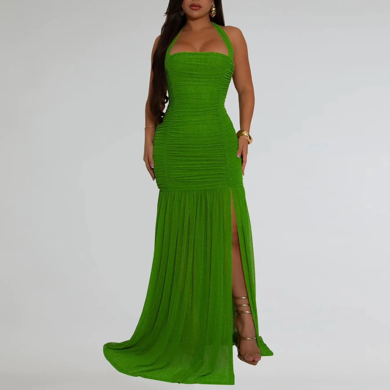 Women Wear Summer Mesh Sexy Slit Solid Color Dress Bella Mia