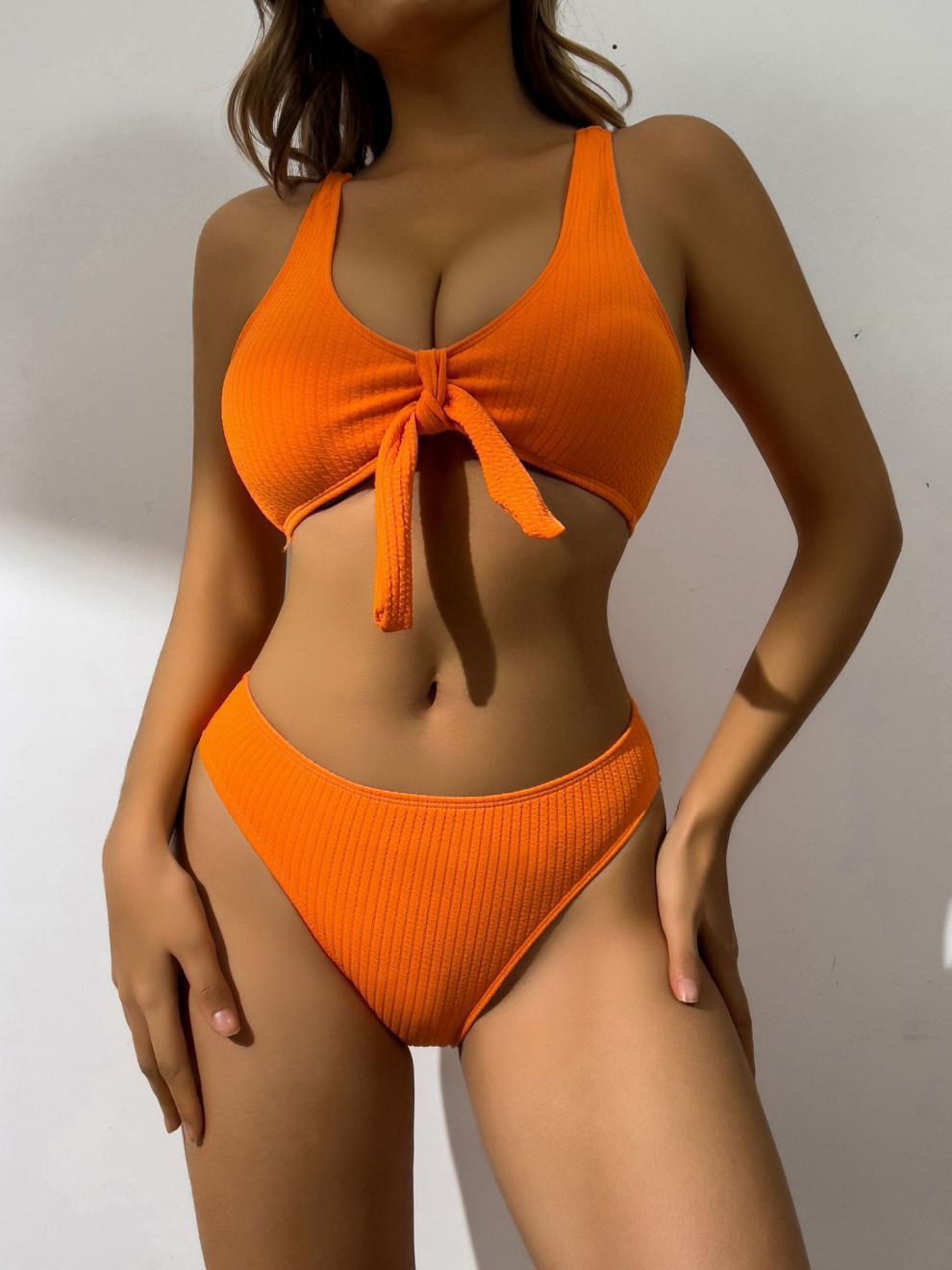 Swimsuit Women Split Sunken Stripe Solid Color Hollow Out Cutout Bikini Sexy Swimsuit Bella Mia