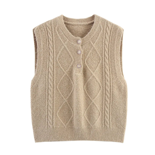 Women Clothing Autumn Sequined Diamond round Neck Half Cardigan Knitted Vest Bella Mia