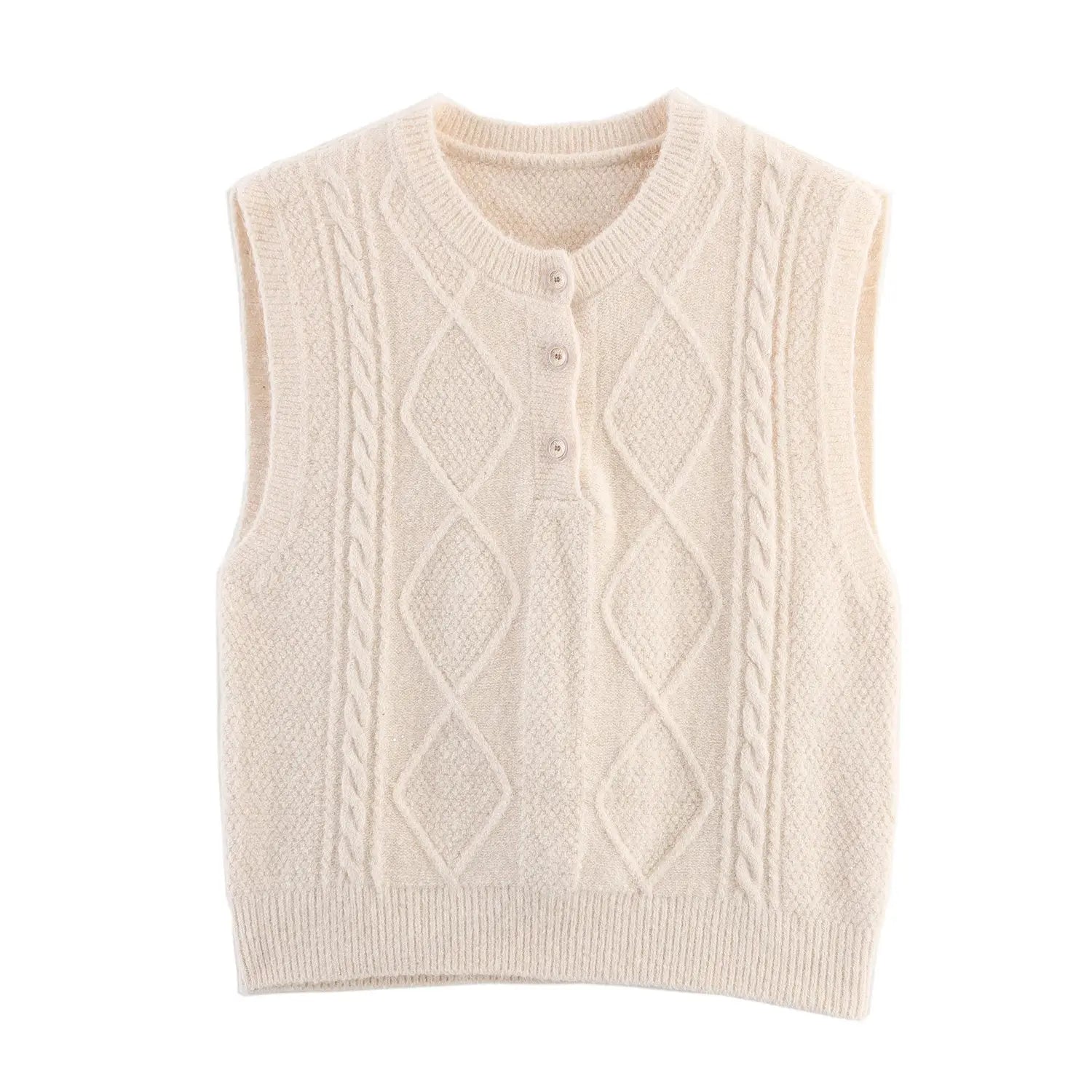 Women Clothing Autumn Sequined Diamond round Neck Half Cardigan Knitted Vest Bella Mia