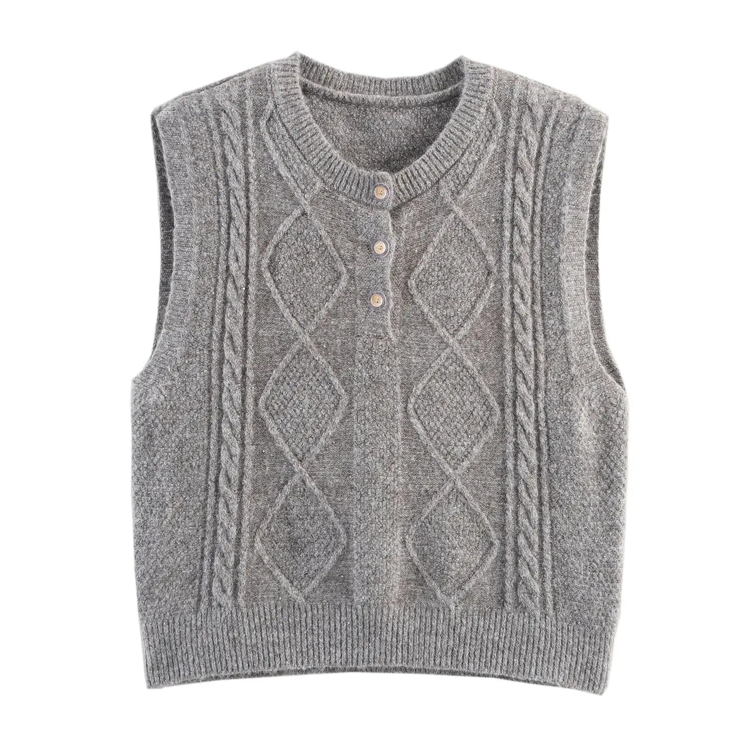Women Clothing Autumn Sequined Diamond round Neck Half Cardigan Knitted Vest Bella Mia