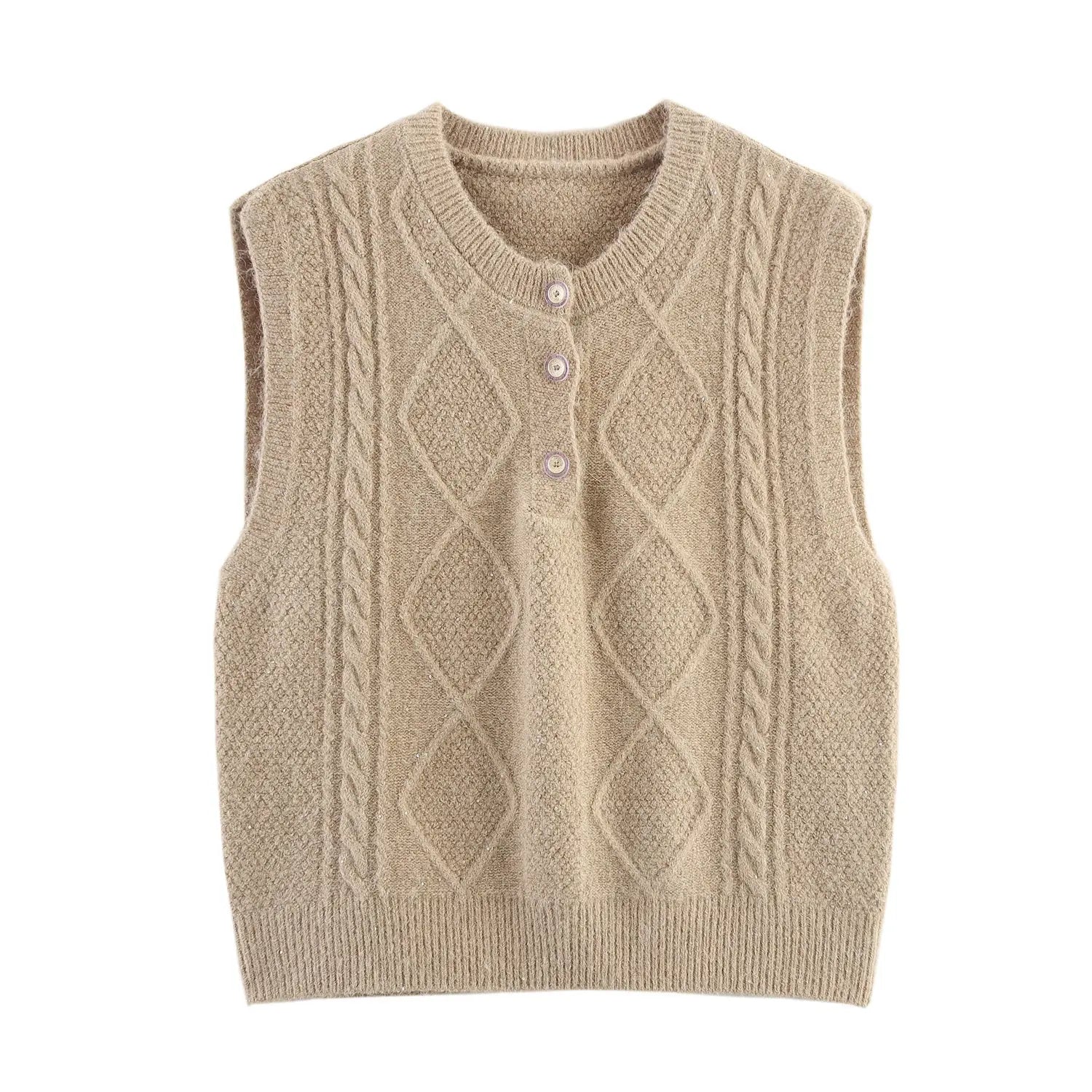 Women Clothing Autumn Sequined Diamond round Neck Half Cardigan Knitted Vest Bella Mia