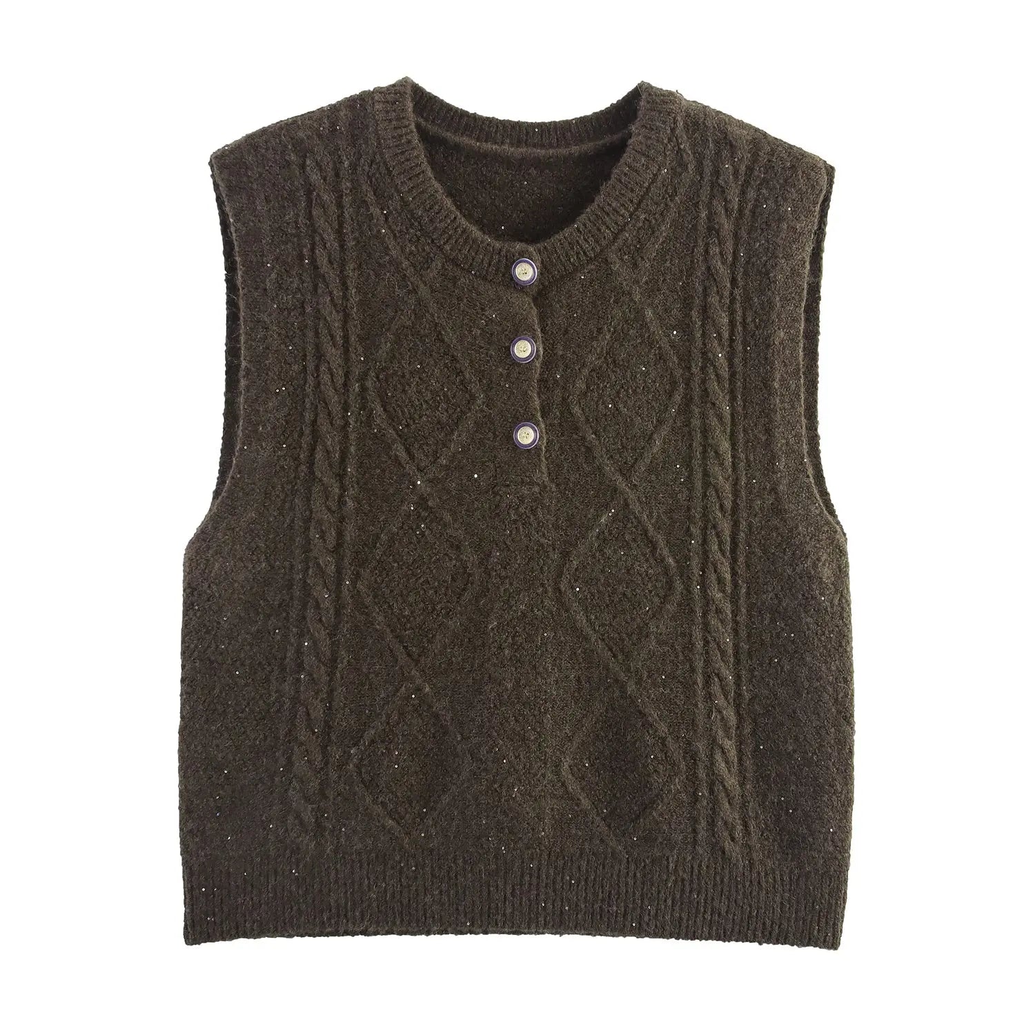 Women Clothing Autumn Sequined Diamond round Neck Half Cardigan Knitted Vest Bella Mia