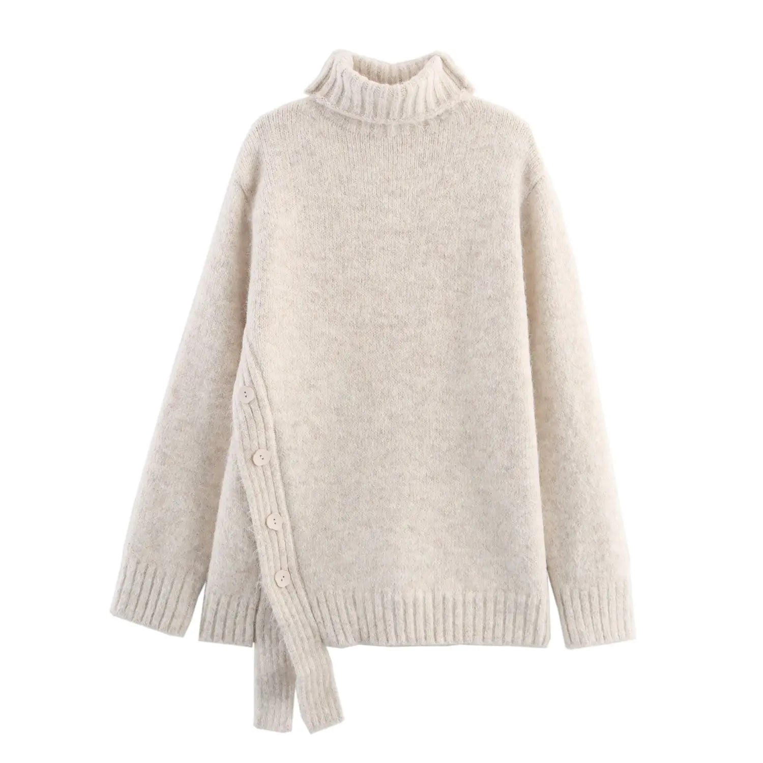 Women Autumn Mock Neck Sweater With Asymmetric Hem Loose Thick Jersey Pullover Bella Mia