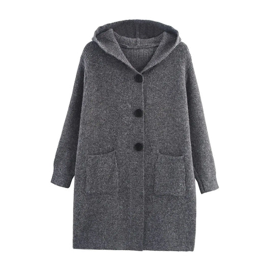 Women Clothing Hooded Lazy Thick Loose Knitted Pocket Cardigan Coat Overcoat Bella Mia