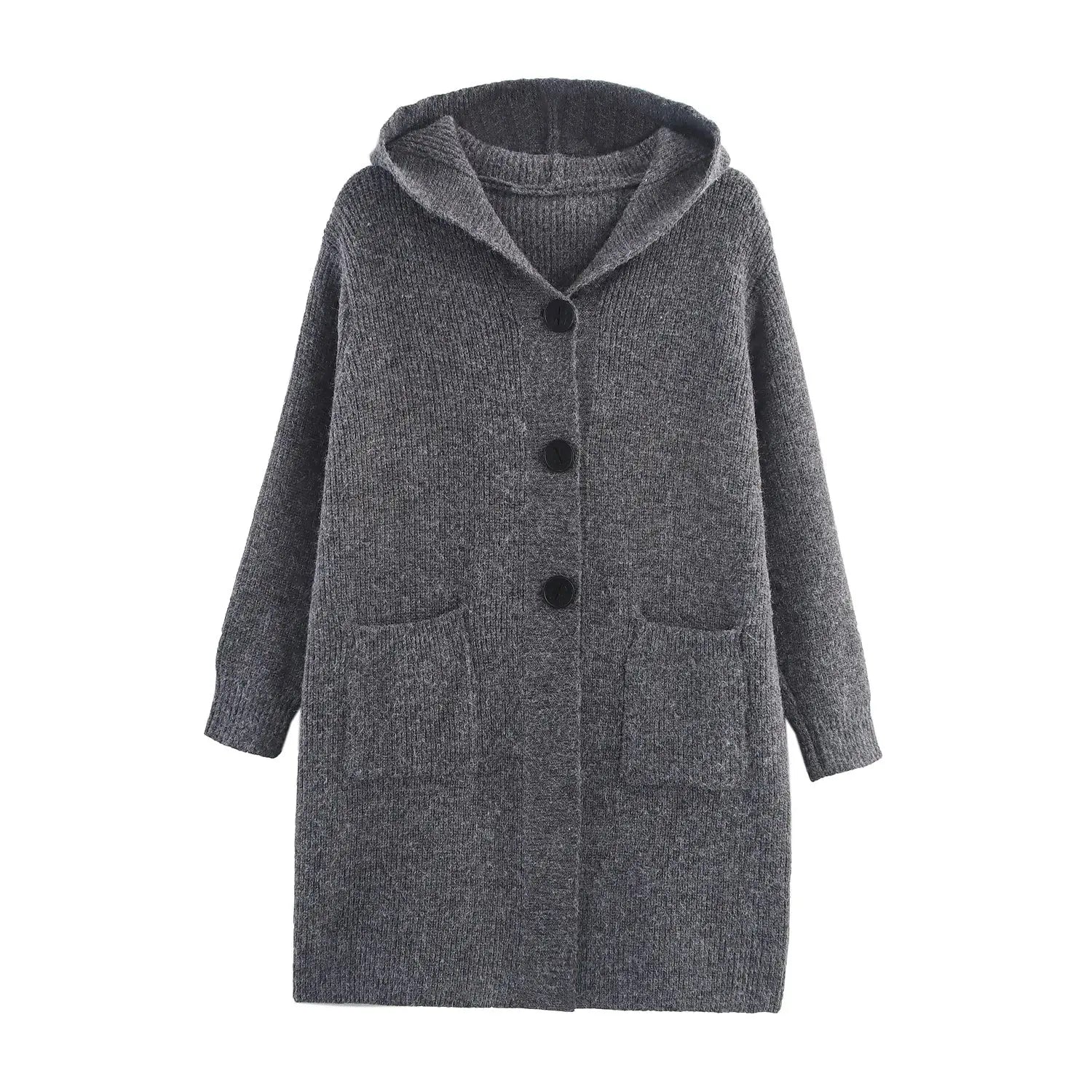 Women Clothing Hooded Lazy Thick Loose Knitted Pocket Cardigan Coat Overcoat Bella Mia