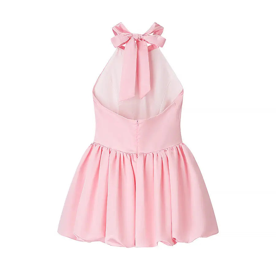 Women Clothing Elegant Fitted Waist Bowknot Lace up Pettiskirt Dress Bella Mia