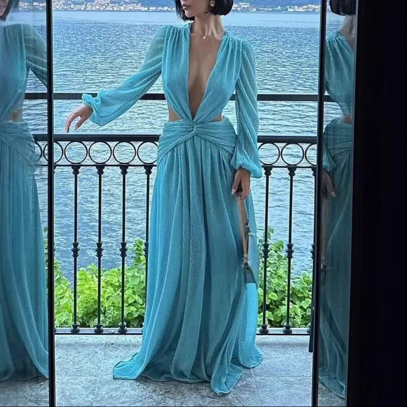 Beach Vacation Sexy Dress Women Summer Cropped Outfit Solid Color Seaside Atmosphere Maxi Dress Bella Mia