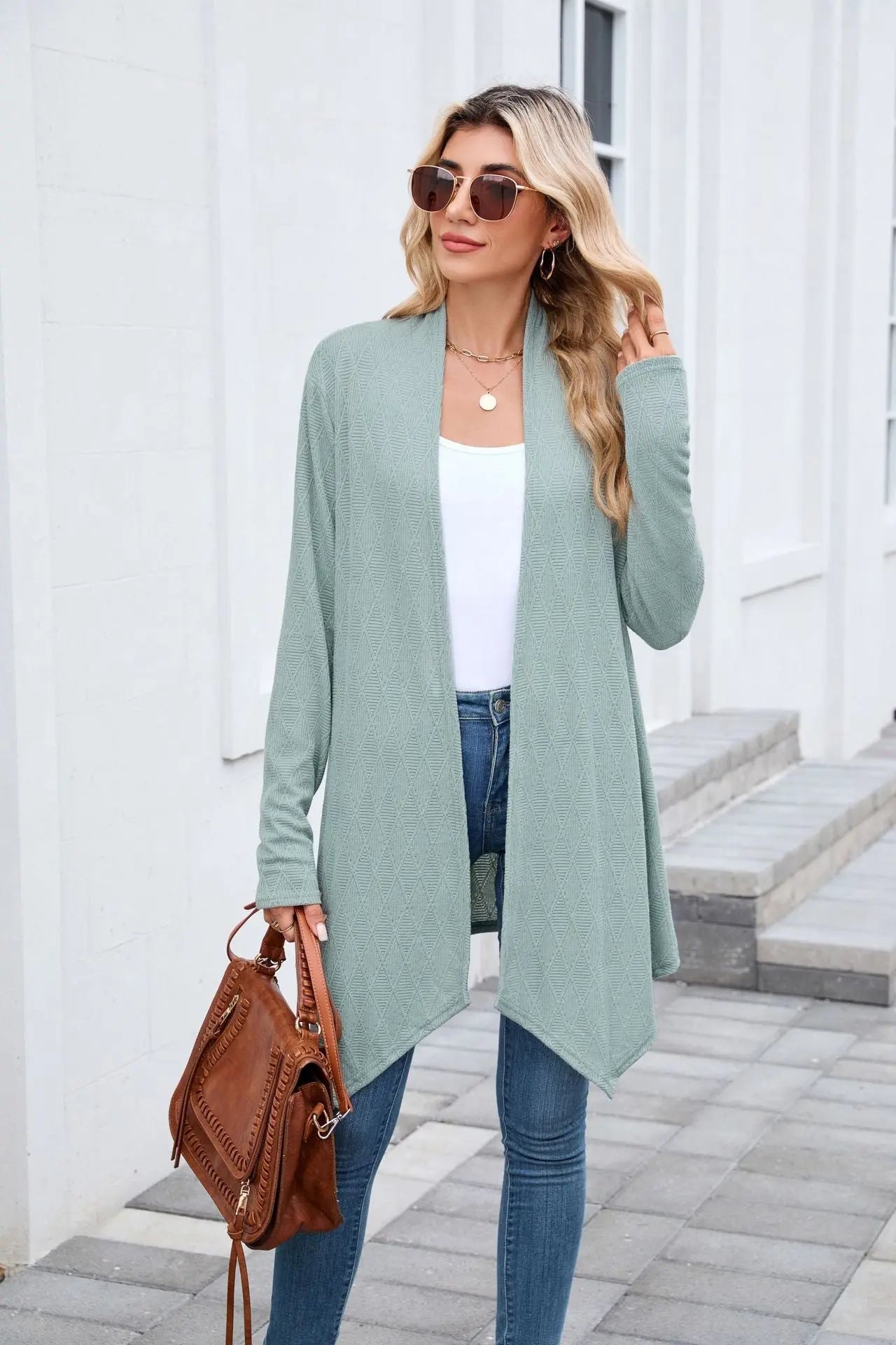 Women Clothing Autumn Solid Color Long Sleeved Knitted Cardigan Coat Long Shirt Women Bella Mia