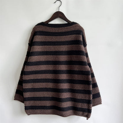 Striped Round Neck Long Sleeve Sweater.