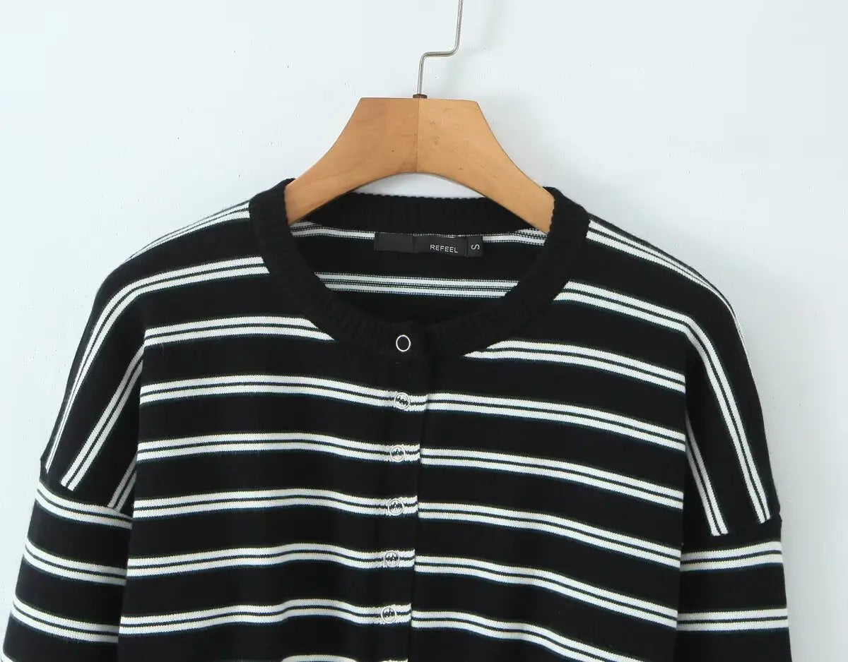 Fall Striped Sweater Top Sexy Slim Slimming Single Breasted Cardigan Coat for Women Bella Mia