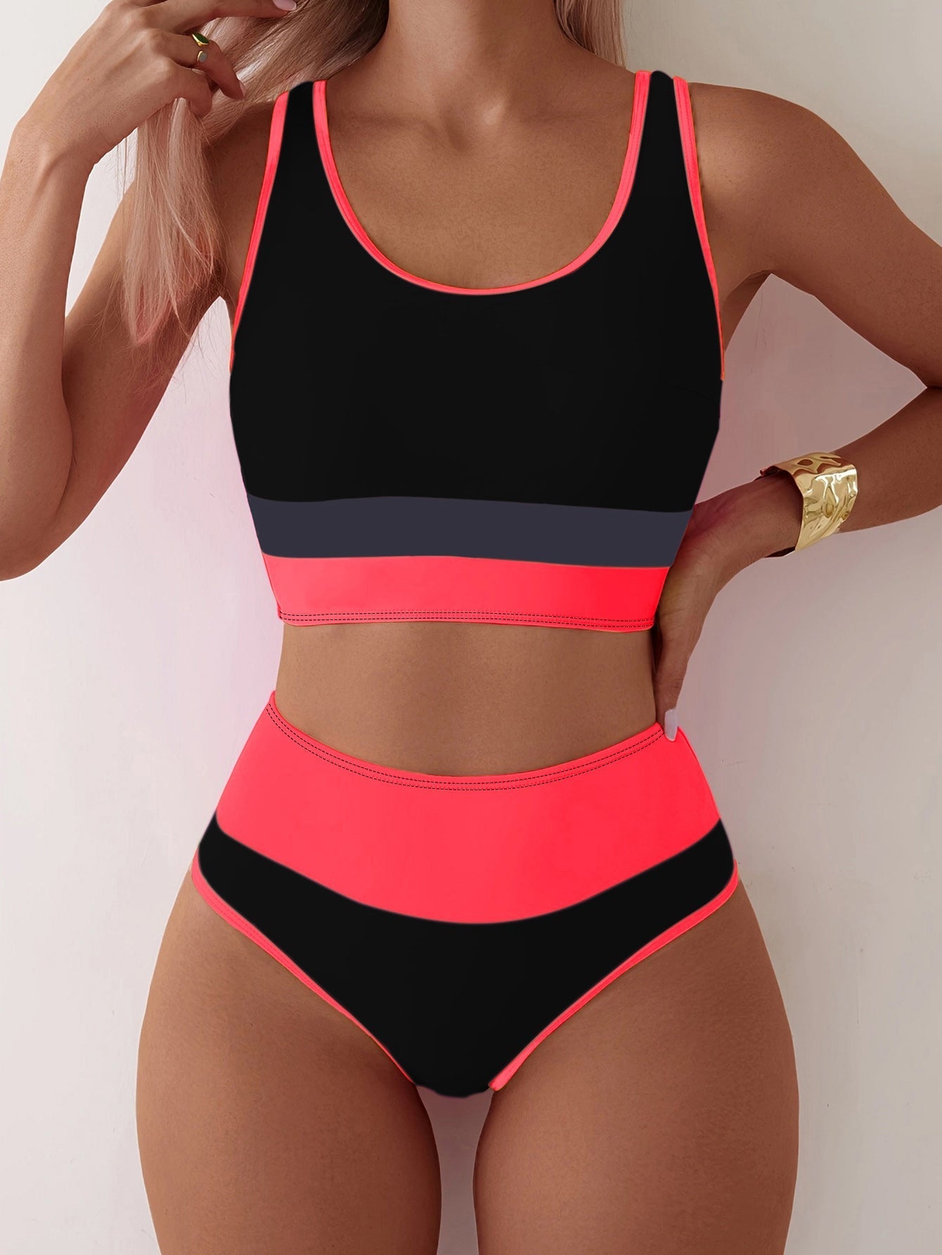 Women Sports Two Piece Sets Swimsuit Backless Contrast Color Swimsuit Bella Mia